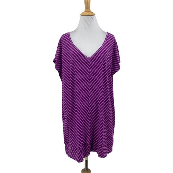 Eddie Bauer Top Women XXL 2XL Purple Chevron Travex V Neck Breathable Cap Sleeve - Picture 1 of 16